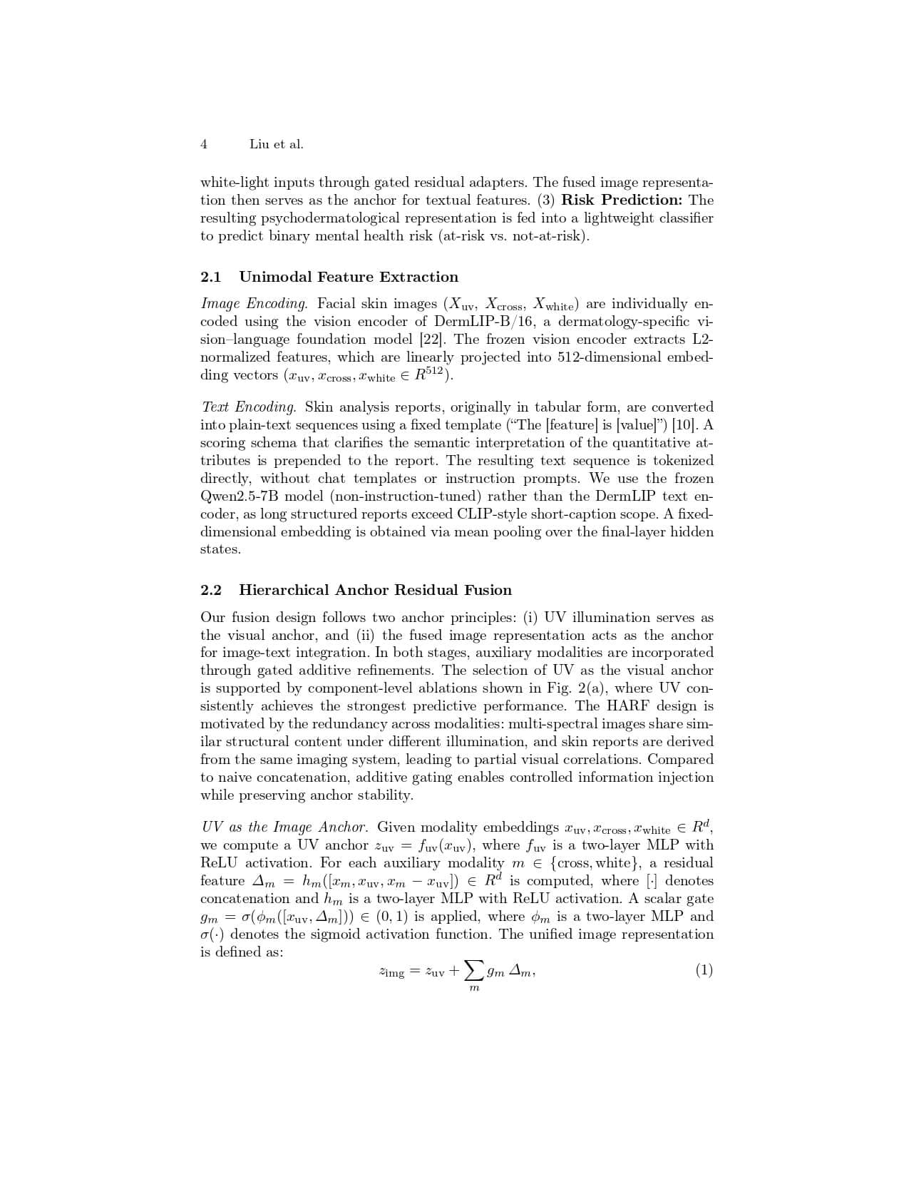 Skin2Mind: A Multimodal Framework for Mental Health Risk Screening via Facial Images and Structured Skin Reports - Page 4