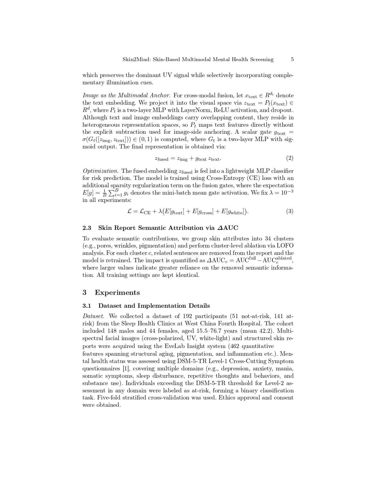 Skin2Mind: A Multimodal Framework for Mental Health Risk Screening via Facial Images and Structured Skin Reports - Page 5